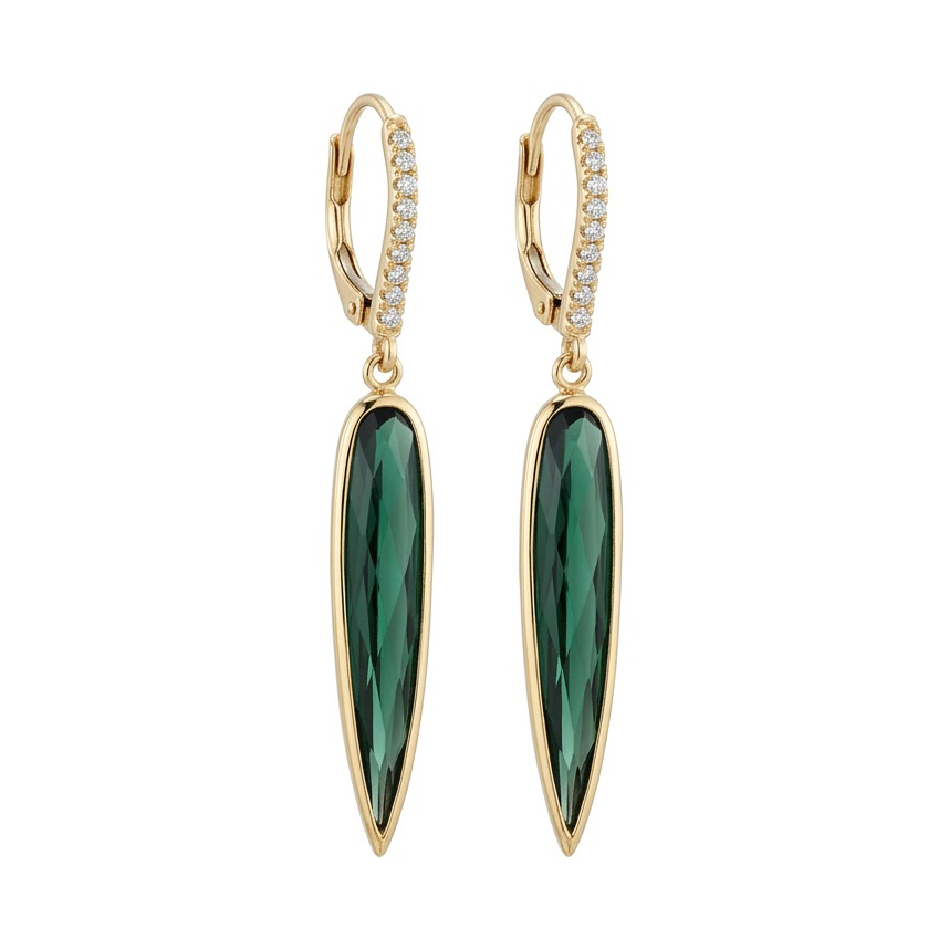 18K Elongated Pear Shape Green Tourmaline Earrings